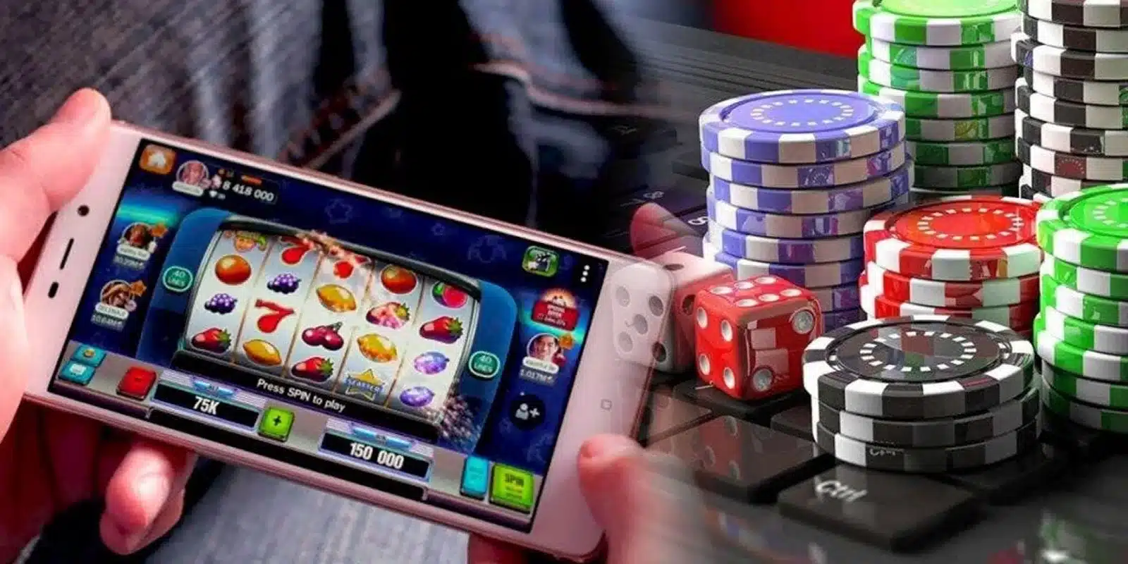 Player holding smartphone with online popular real money slot game on screen