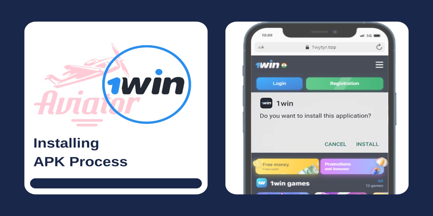 A phone with a win app on the screen and installing process

