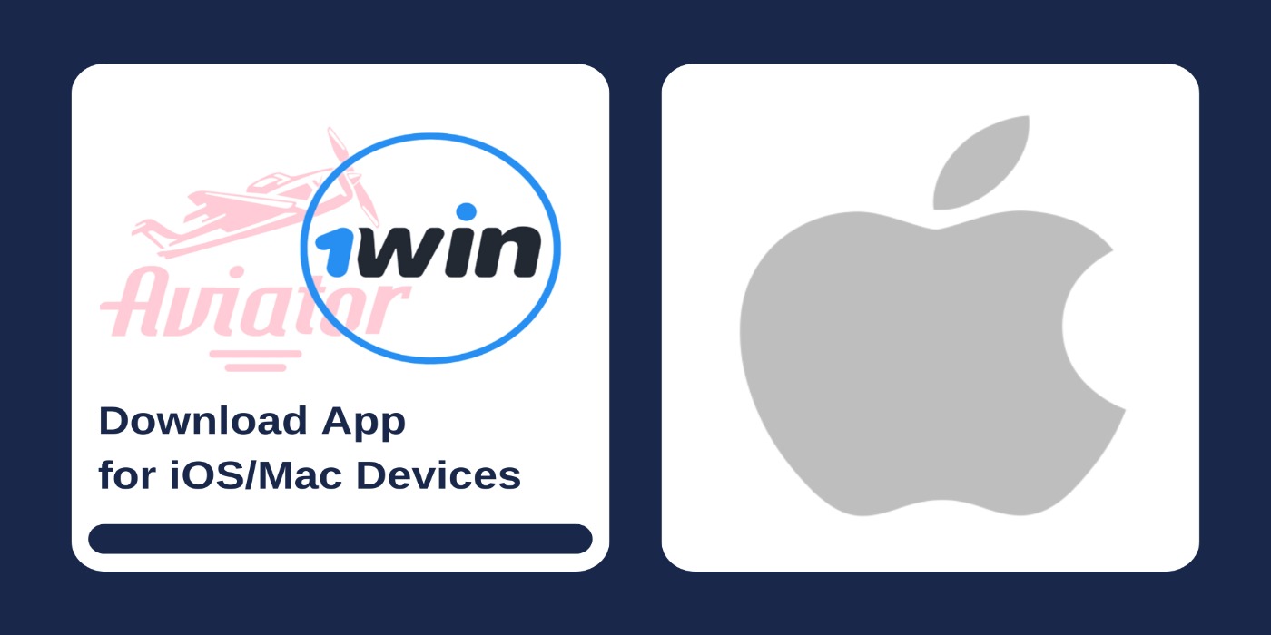 First picture showing Aviator and 1Win logos with text, and second - IOS icon