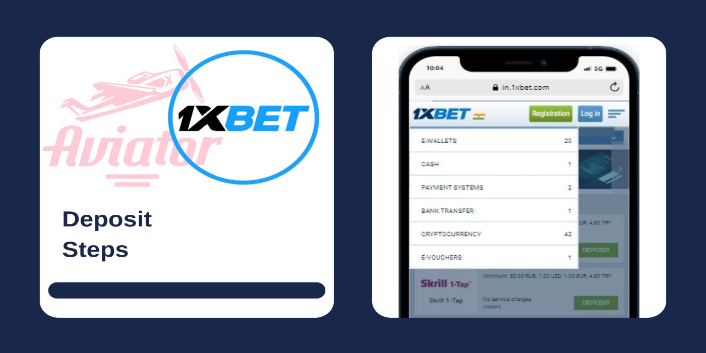 A smartphone showing deposit page with payment options on the 1xbet site