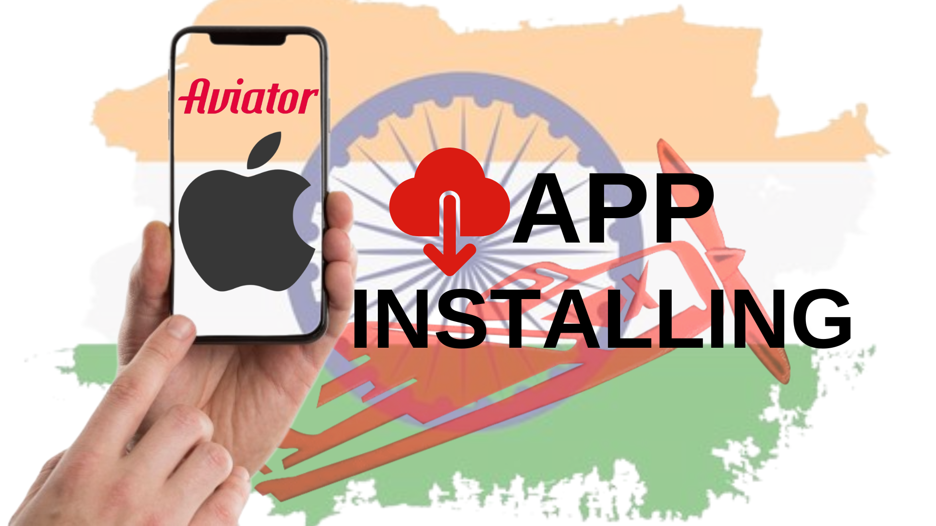 A hand holding an IOS phone with text 'App installing', and Indian flag background