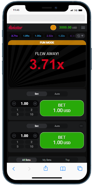 A cell phone with ademo mode aviator betting game app on the screen
