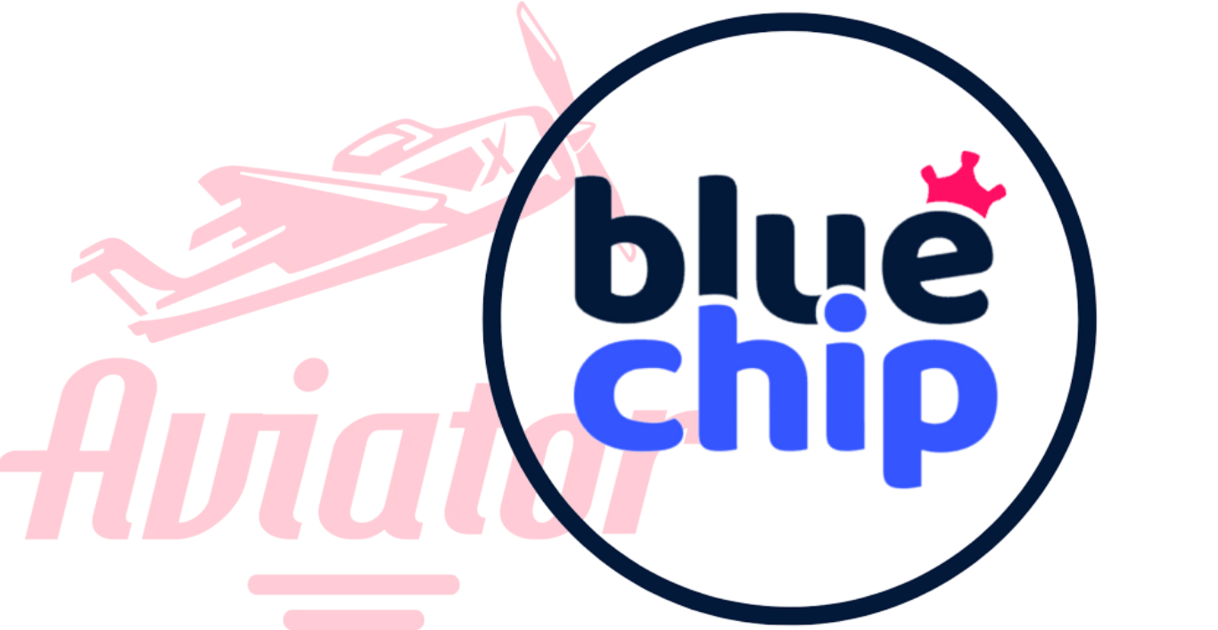 Logos of the Aviator game and BlueChip casino