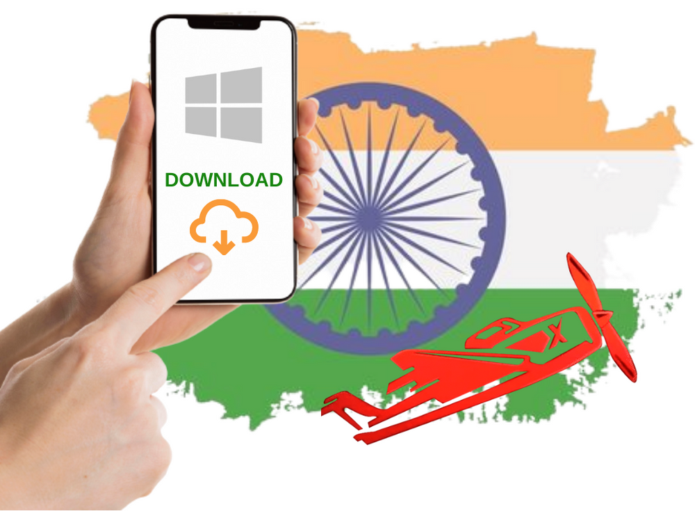 Hand holding phone with Windows OS logo on screen with Indian flag in background
