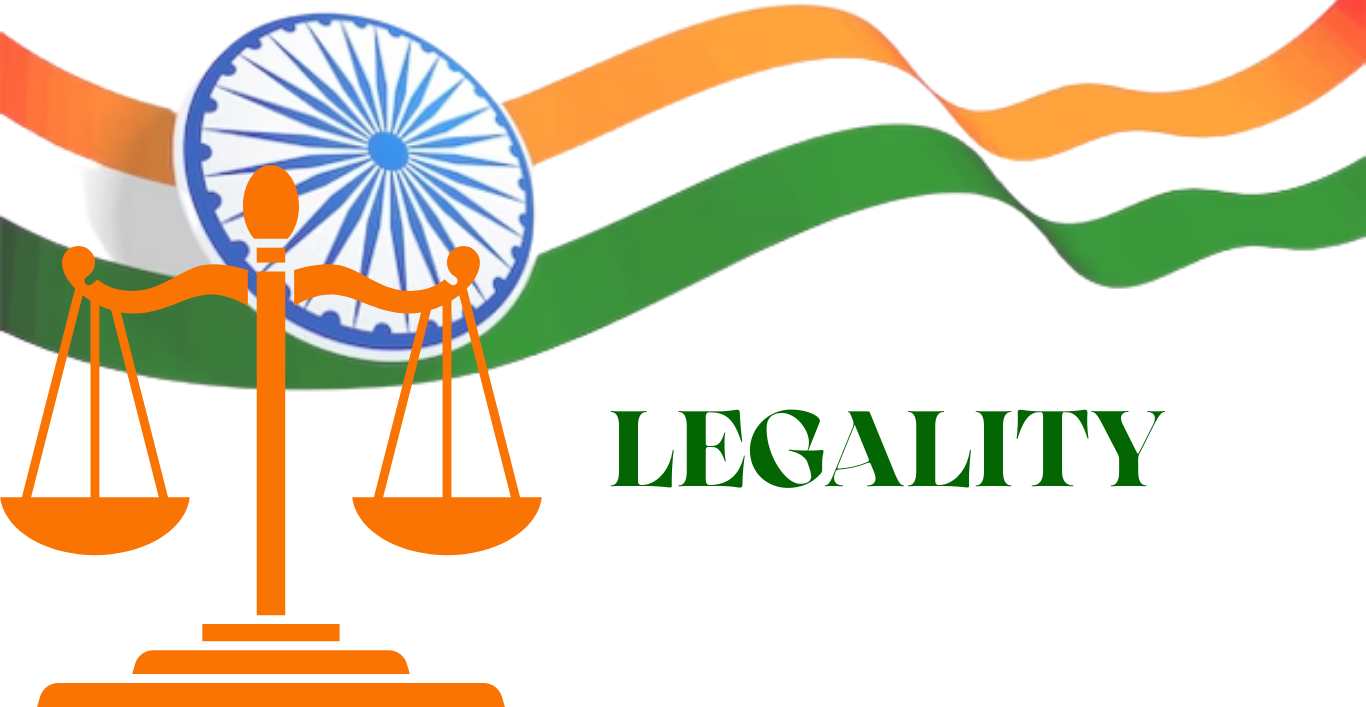 The indian flag and a scale with the word legality

