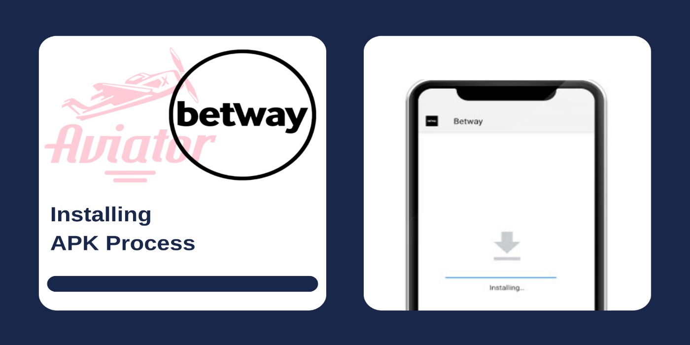 a picture of a cell phone with installing process and logo of betway with the text next to it