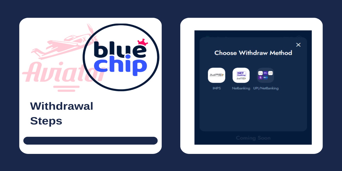 First picture showing Aviator and BlueChip logos, and second - withdrawal payment options