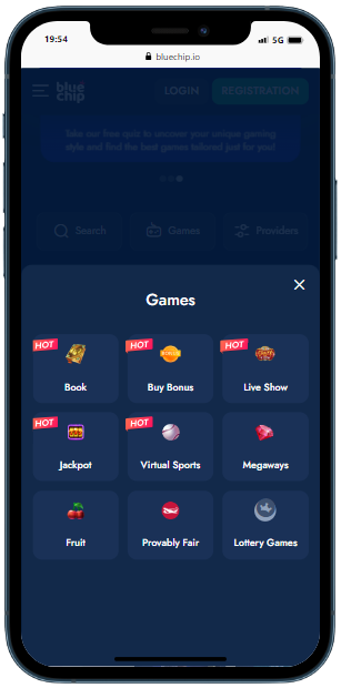 A smartphone displaying BlueChip games products page
