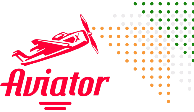 Aviator game logo with orange, green and white dots