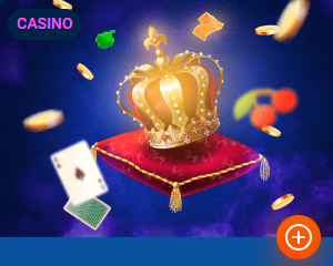 Promo banner of the Mostbet with pillow, crown, cards and text 'Casino'