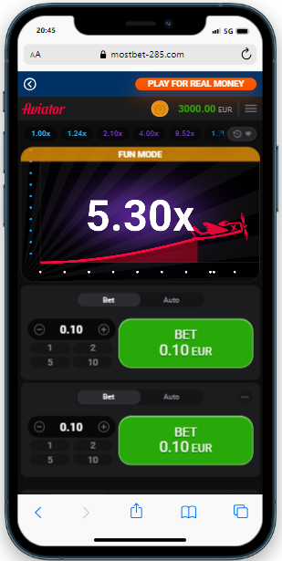 A smartphone showing Aviator Demo mode with increasing multiplier and betting options