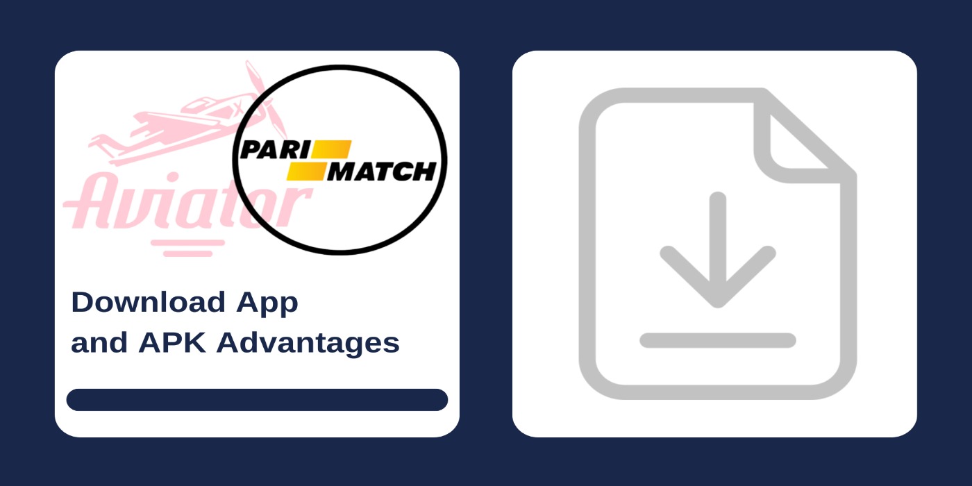 First picture showing Aviator and Parimatch logos, and second - download icon