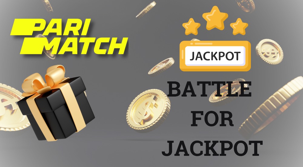 Jackpot and secret box on the black background with Parimatch logo