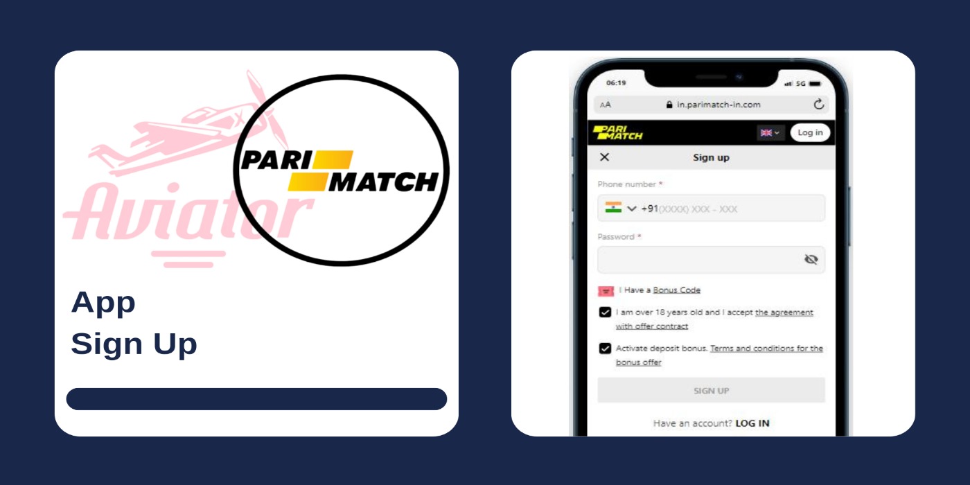 A smartphone showing registration form of the Parimatch casino