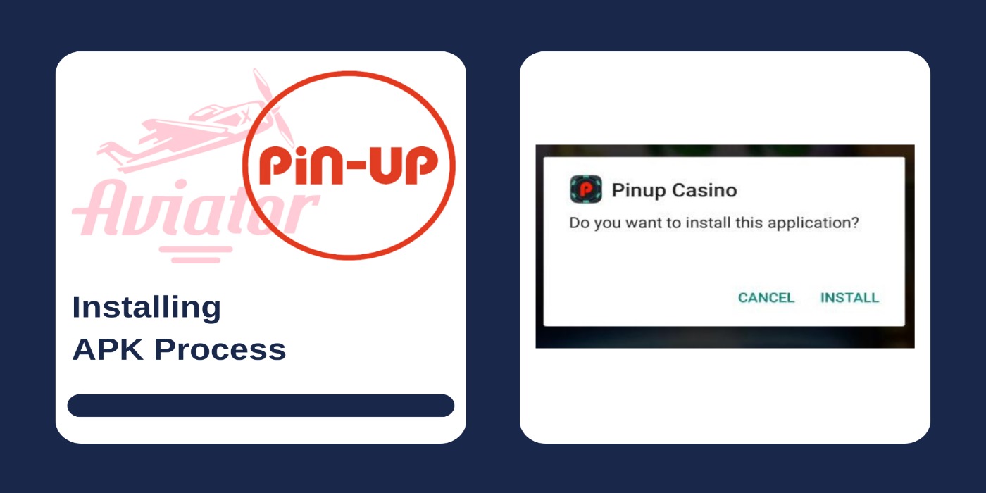 First picture showing Aviator and Pin Up logos, and second - panel to install the app