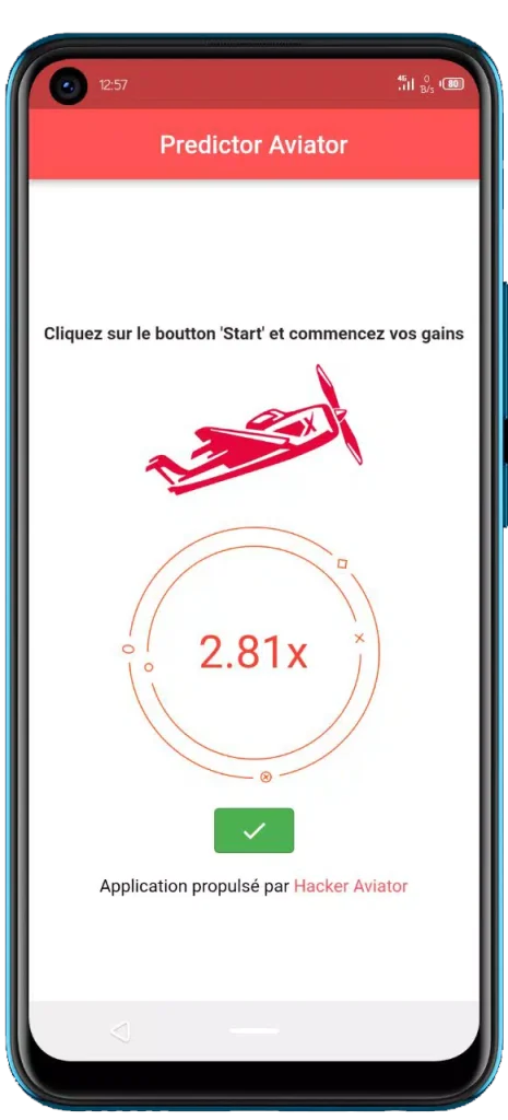 A smartphone displaying Predictor Aviator App with coefficient