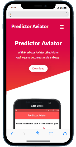 A smartphone showing Predictor Aviator app with button to download