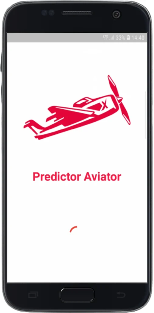 A smartphone displaying red plane and text 'Predictor Aviator'