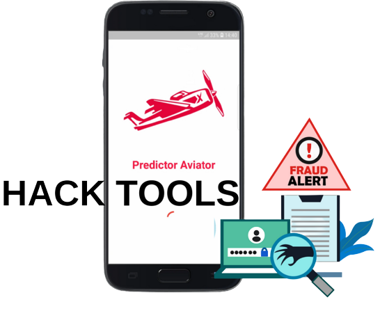 A smartphone displaying Predictor Aviator app with warning and text 'Hack tools'