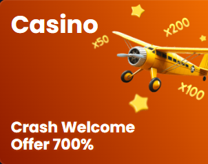 Promo banner of the 4rabet casino with plane, coefficients and text 'Crash welcome offer 700%'