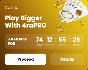 Promo banner of the casino with cards, coins, roulette and text 'Play bigger with 4rabet'