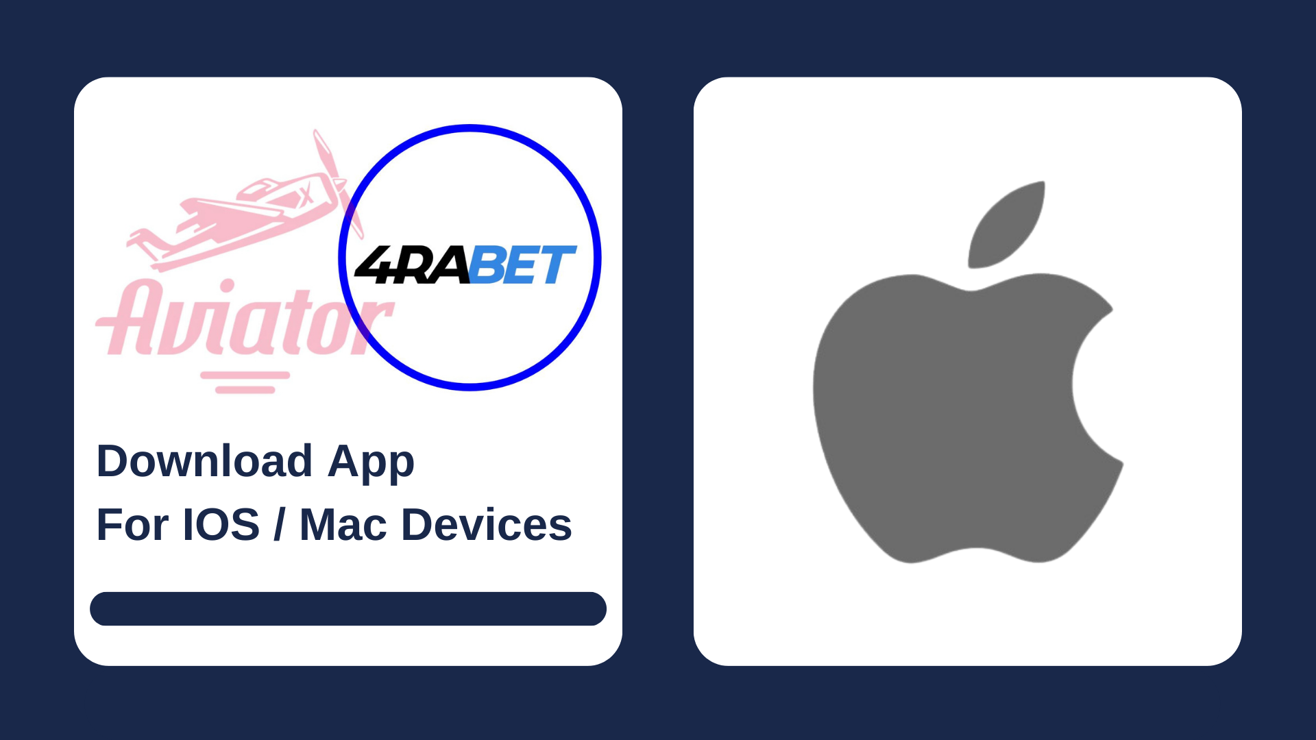 First picture showing Aviator and 4rabet logos with text, and second - IOS icon