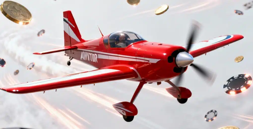 Aviator Key Characteristics Aviator-branded stunt plane racing forward with floating coins and chips