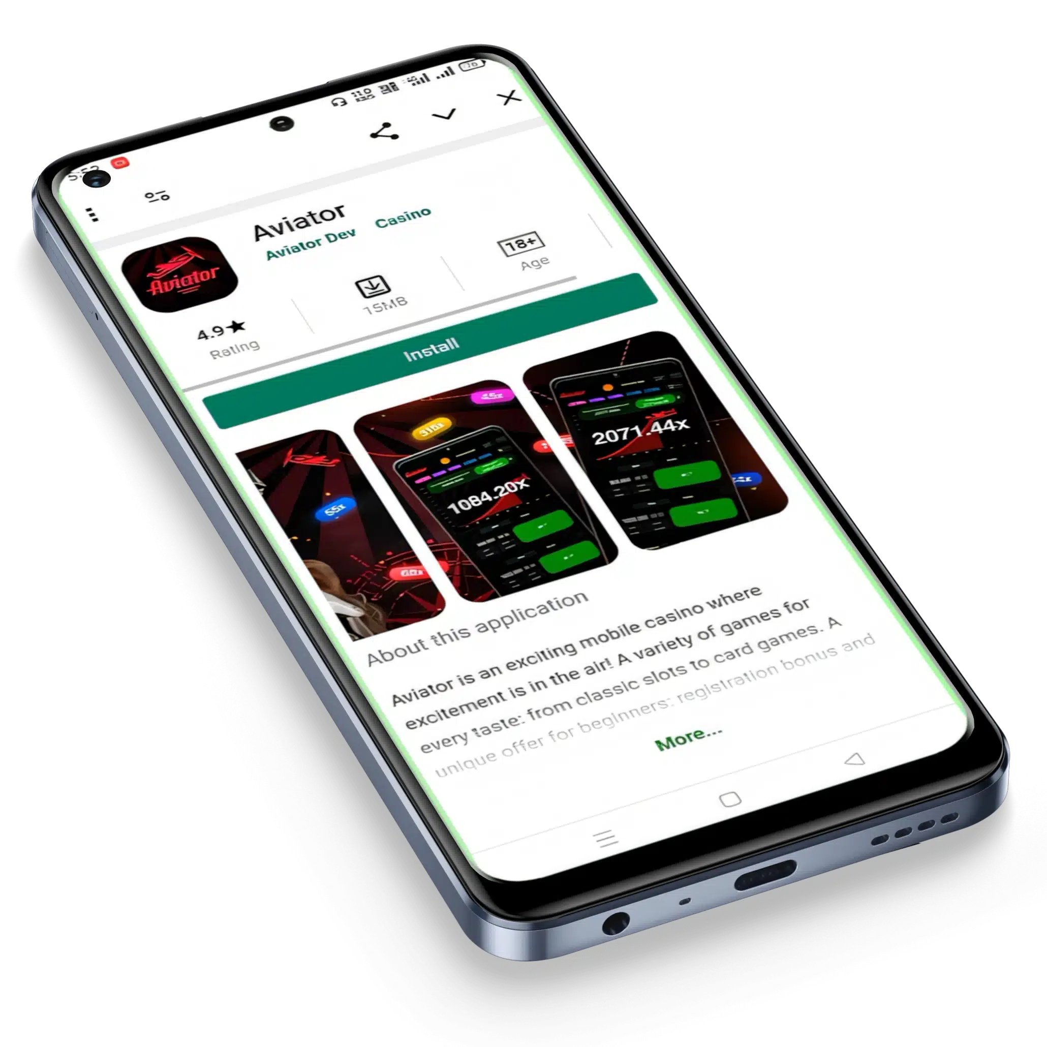Aviator on Android Devices Android smartphone showing Google Play store page of official Aviator
