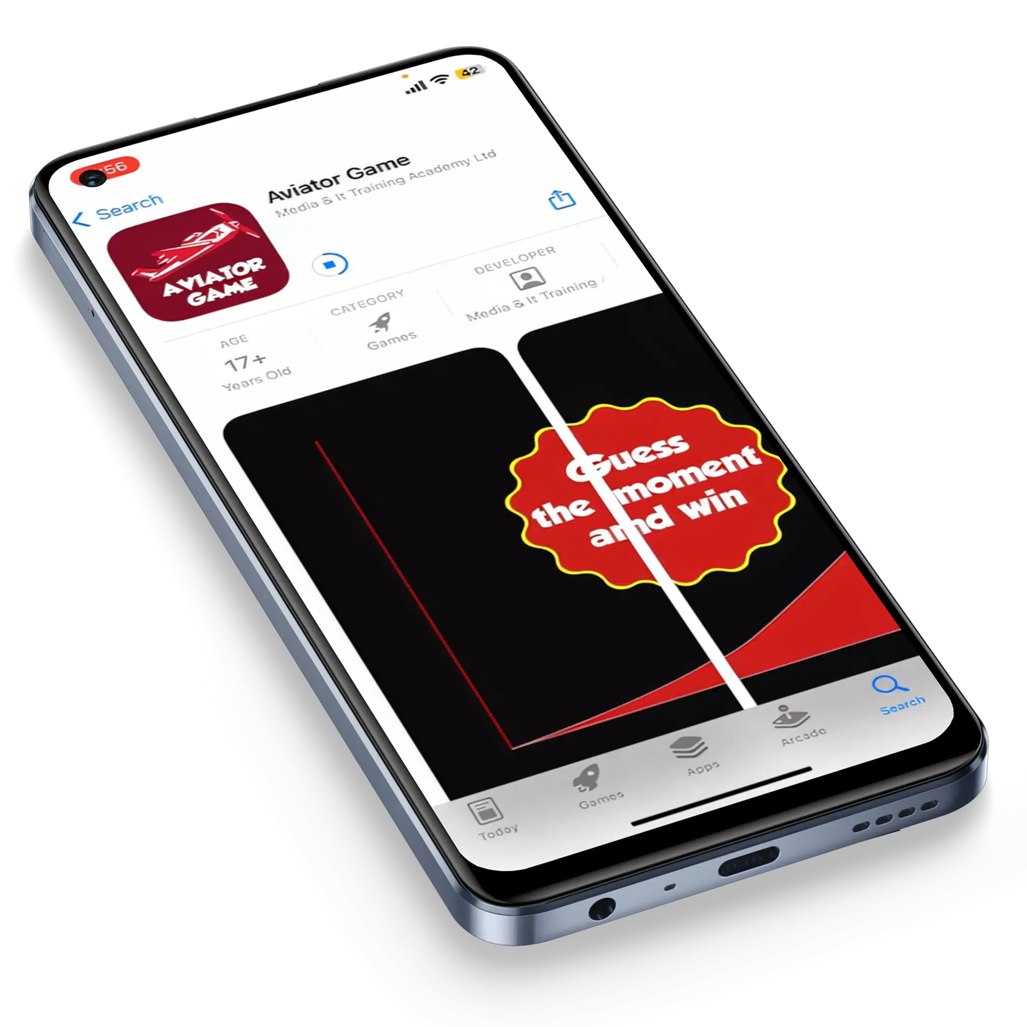 Aviator on iPhone and iPad iPhone screen with App Store listing for Aviator crash game