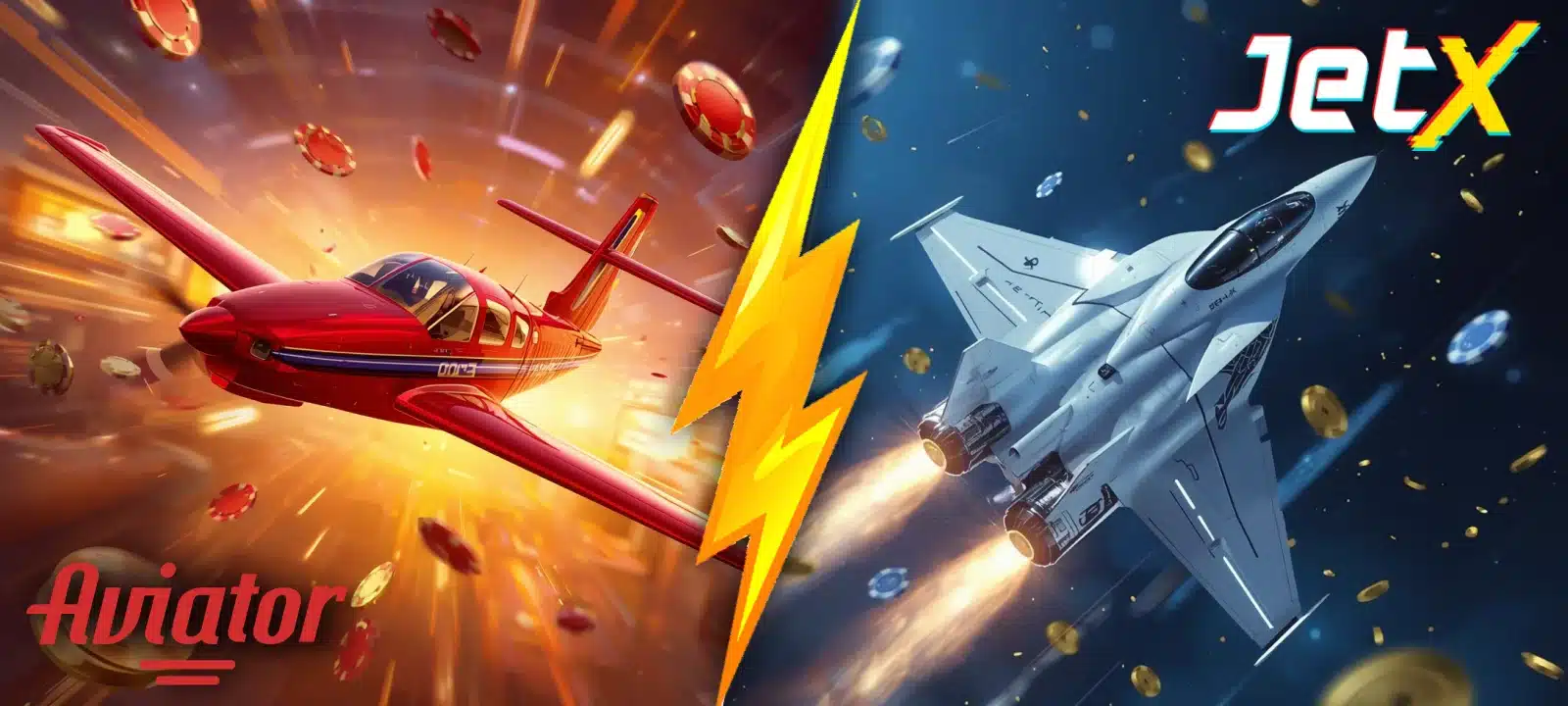 Aviator vs JetX Which Crash Game Is Better Comparison of Aviator and JetX crash games showing red propeller plane versus futuristic jet fighter