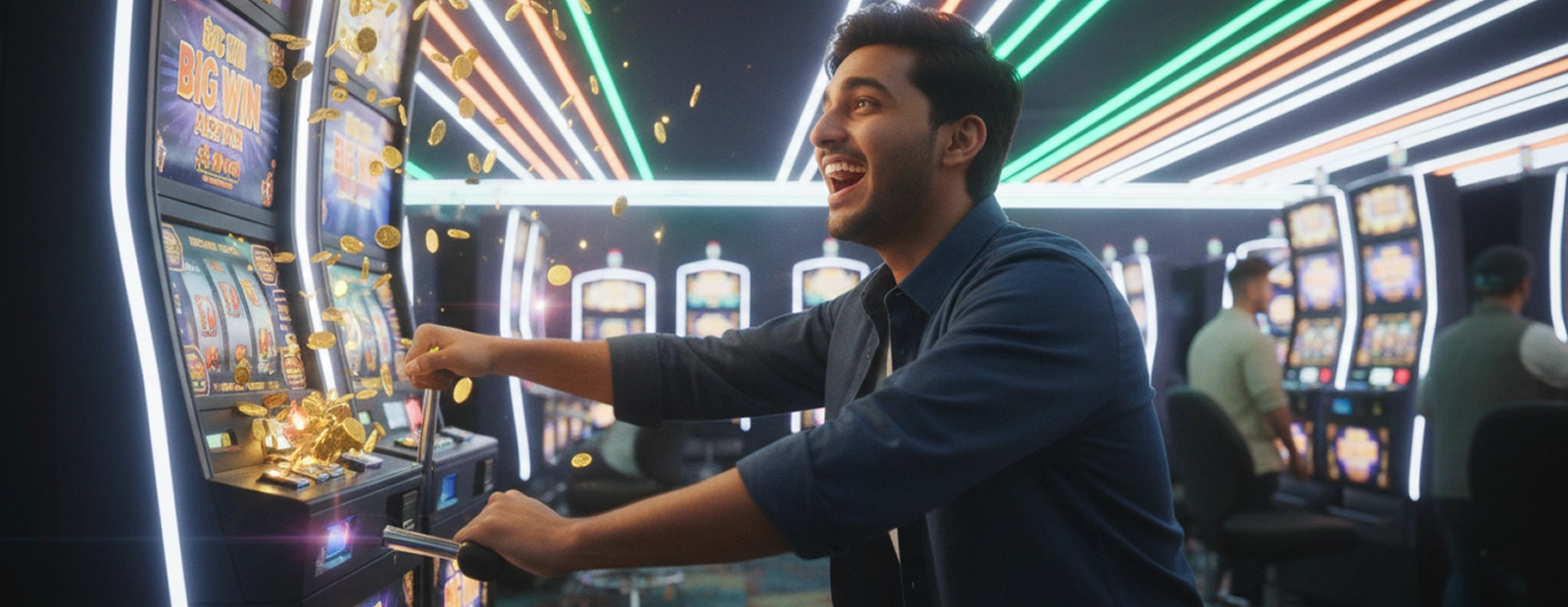 An indian man playing on slot machine and win