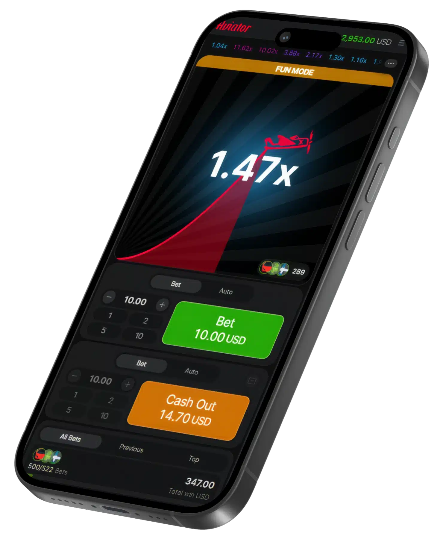 Download the Original Aviator Mobile Aviator crash game screen showing 1.47x multiplier bet result