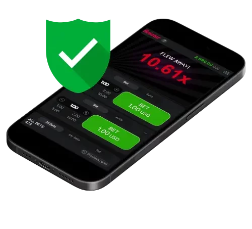 Aviator game on smartphone and security icon