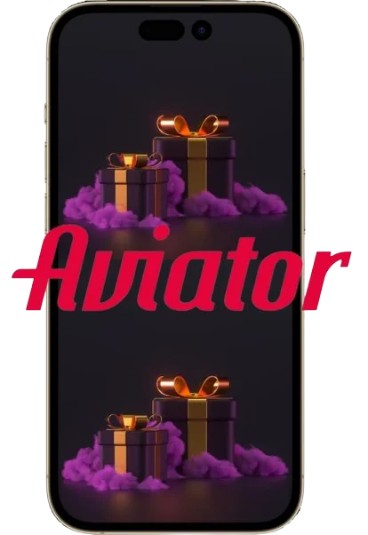 the cell phone with the logo aviator and gift boxes on the dark background