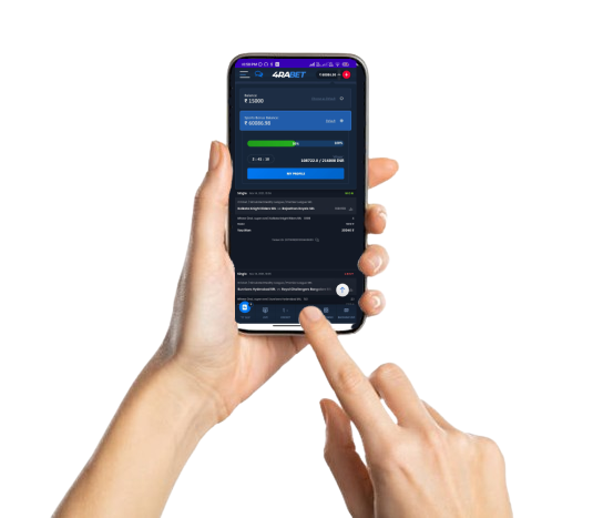 A hands holding smartphone with online casino personal account panel