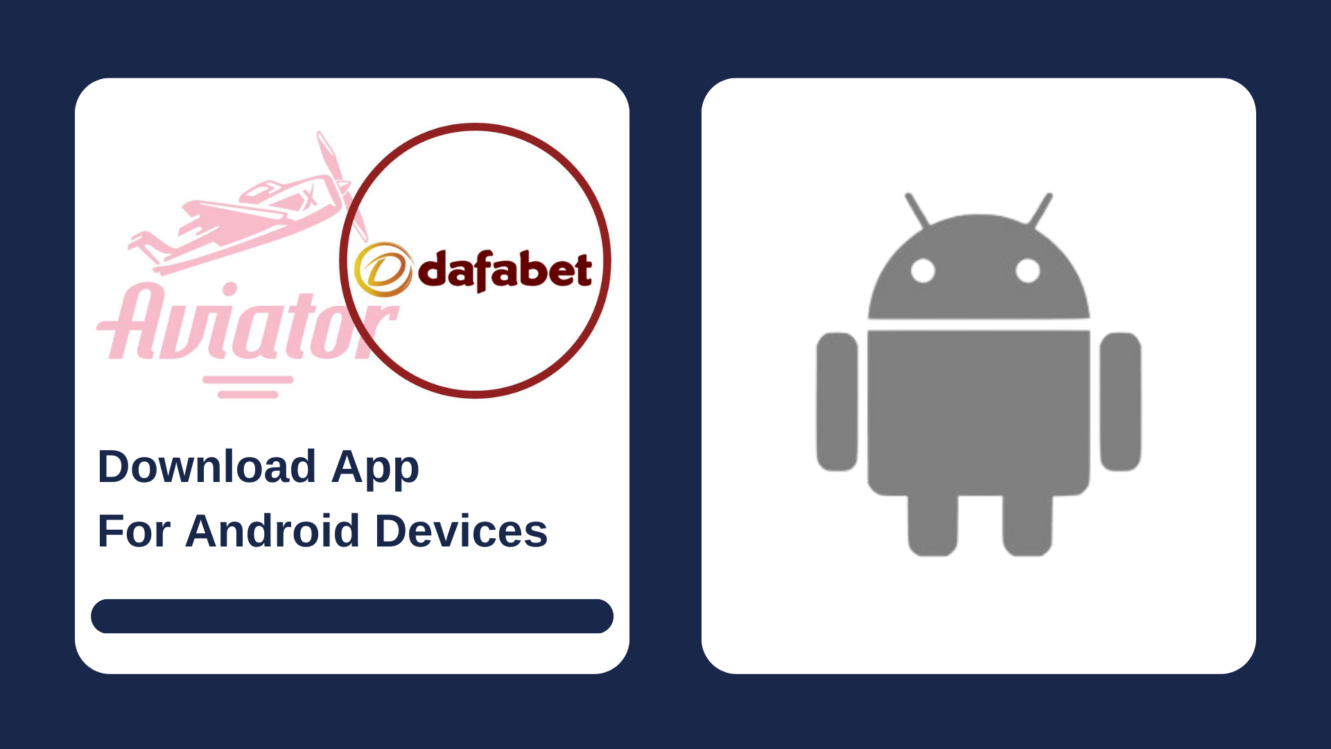 First picture showing Aviator and Dafabet logos with text, and second - Android icon