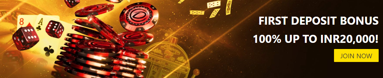 Promo banner of the Dafabet with casino chips, cubes, cards and text 'First deposit bonus'