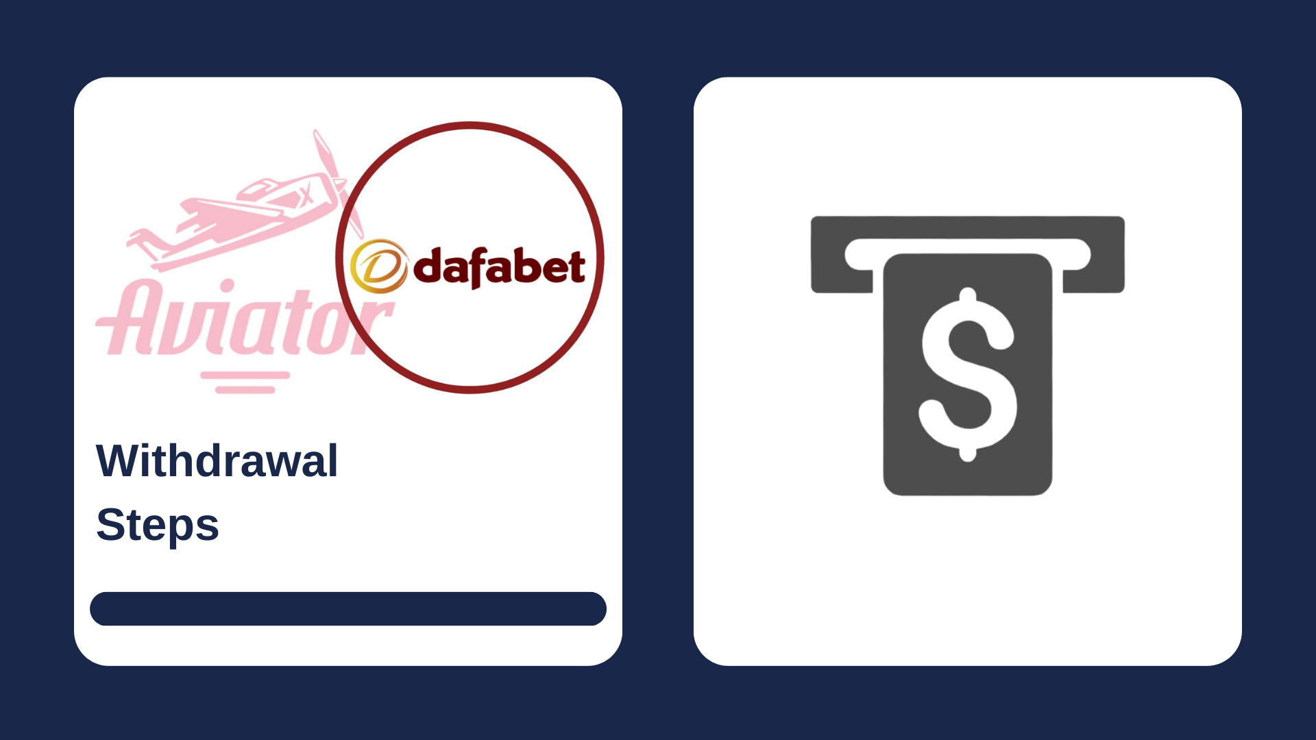First picture showing Aviator and Dafabet logos with text, and second - withdrawal money icon