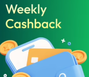 Promo banner of the Odds96 casino with wallet, credit card, coins and text 'Weekly cashback'