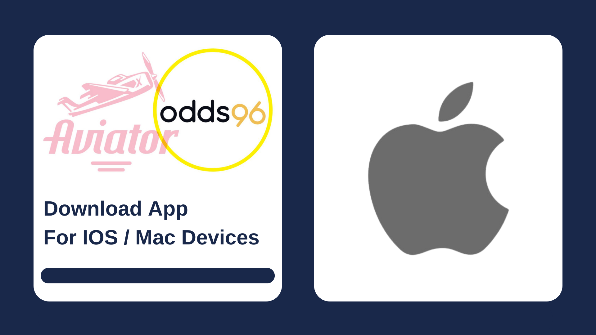 First picture showing Aviator and Odds96 logos with text, and second - IOS icon